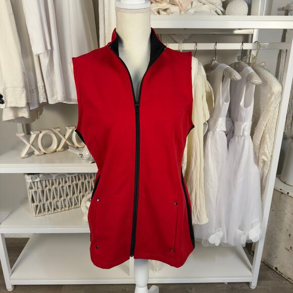 Weekends by Chico's Women's Size XS Red and Black Zip Up Vest #3404 - Picture 1 of 6